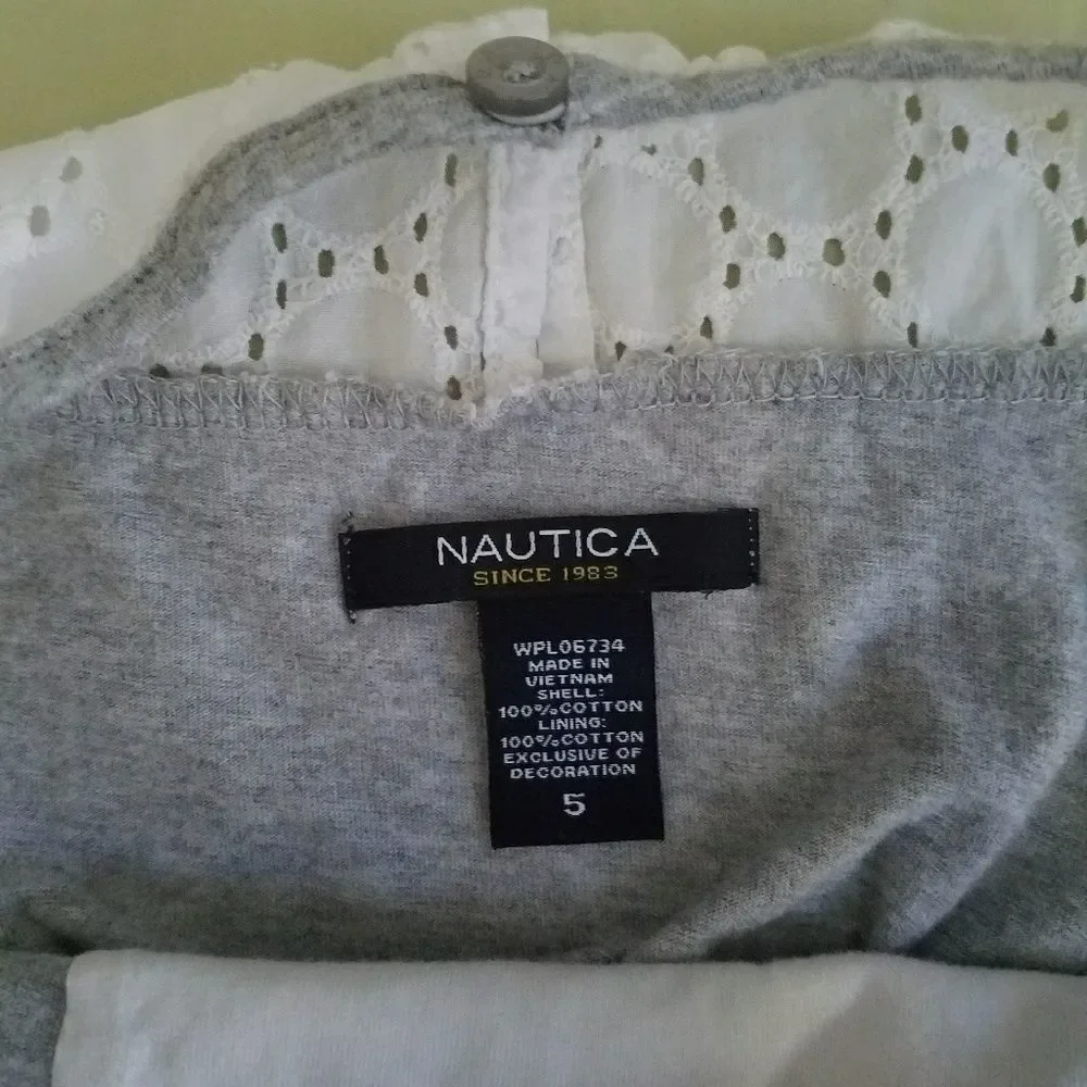 Nautica Girls Gray White Eyelet Sundress Size 5 Sleeveless Casual Summer Dress